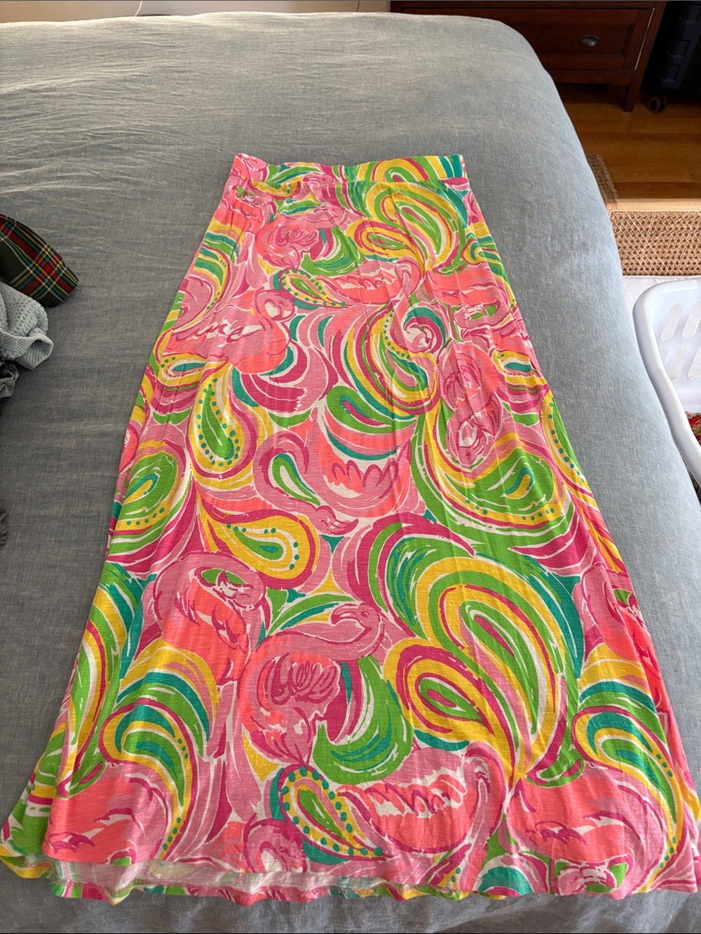 Lilly Pulitzer Pink Swirl Maxi Skirt with Green & Yellow Accents